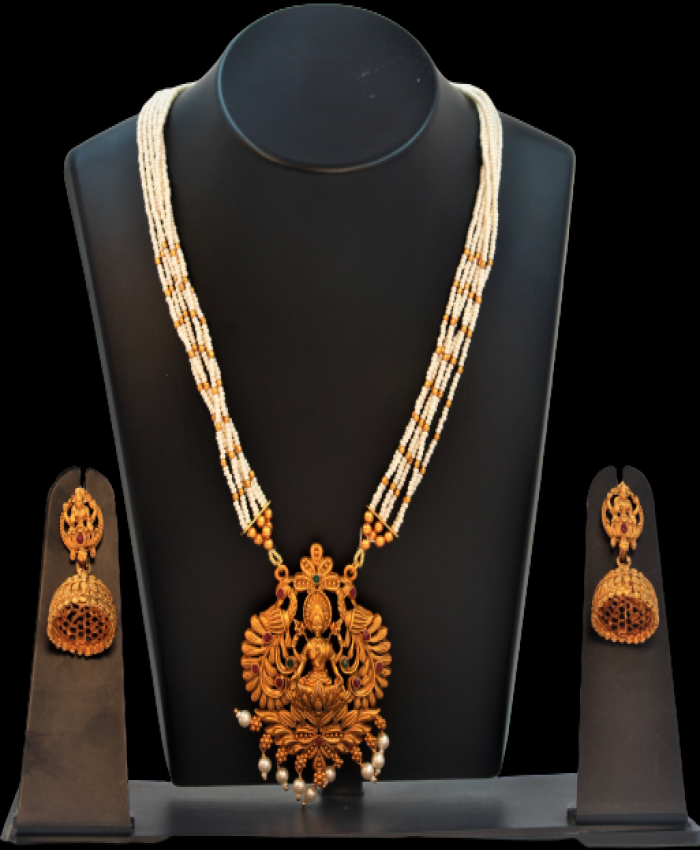 White Pearl Laxmi Peacock Necklace Imitation Jewelry