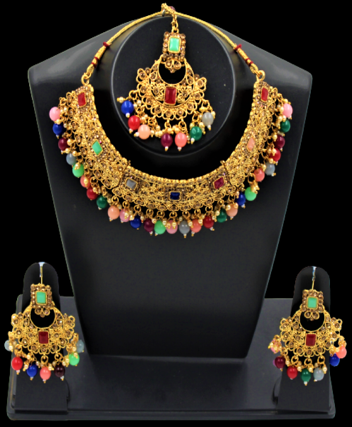 Choker Necklace -Bridal Women Multi-Color Pears  Imitation Jewelry Set