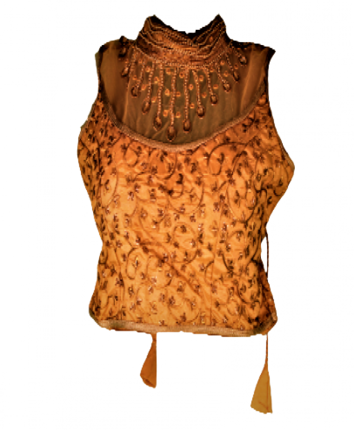 Readymade blouse - Golden sequence with neck work sleeveless 