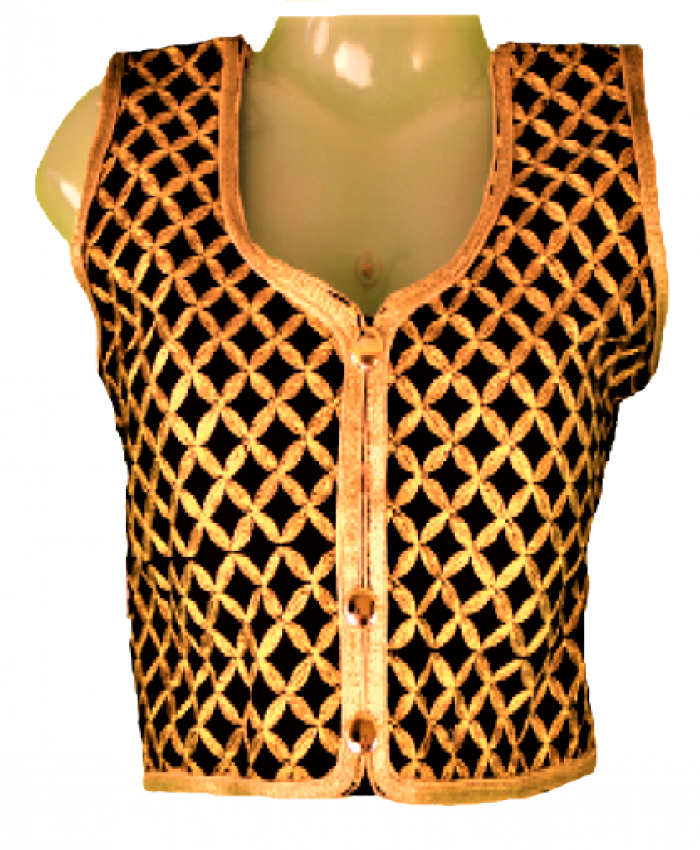  Readymade Blouse- Black With Golden Color Check Sleeveless 