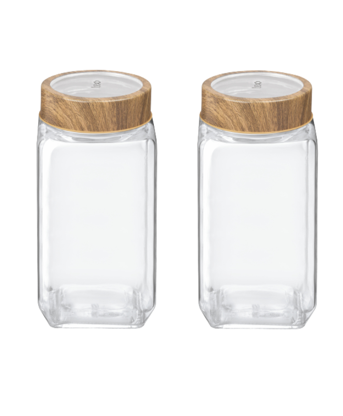  Storage jar / Transparent square glass storage jar with blue lid / Glass Jar /  Woody Cube Jar, 1300ml, 2 Pieces