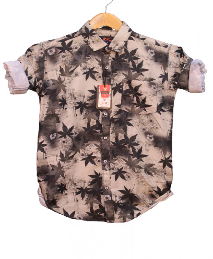 Cotton Shirt  Brown Colour Star Design Rolled Up Sleeves