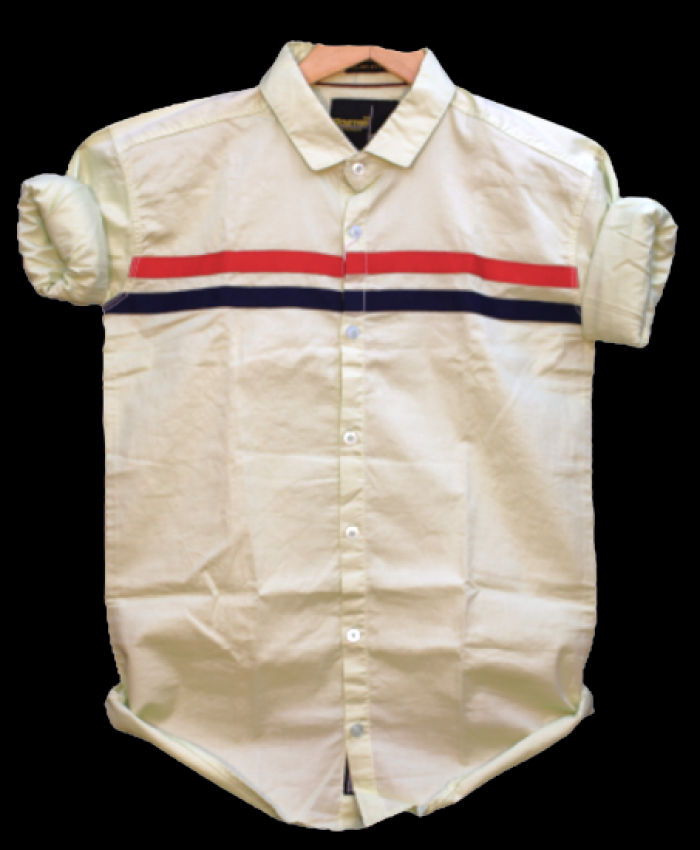 Cotton Shirt , White Colour  With Rolled Up Sleeves With Stripes