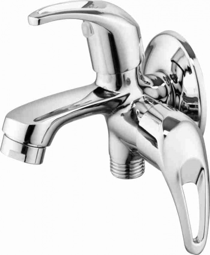 BATHROOM TAP RUHE Aqua brass bib cock two way double handle faucet/tap with wall flange 